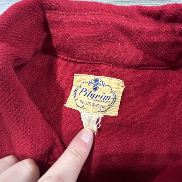 True Vintage 50s Pilgrim Shirt Mens Large Wool Leather Elbow Patch Made in USA - Picture 5 of 7
